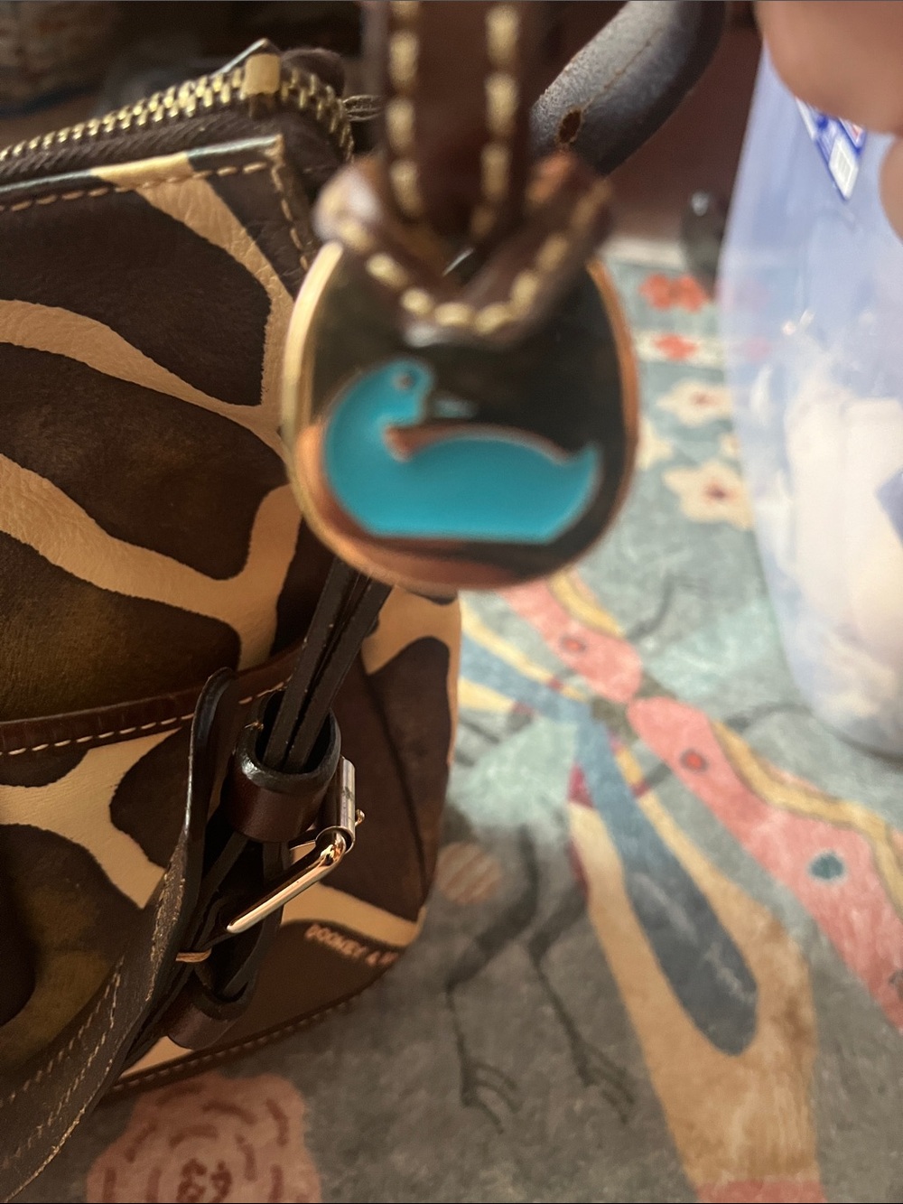 Dooney & Bourke Giraffe-Print Leather Shoulder Bag in Brown and Cream - Picture 2 of 5